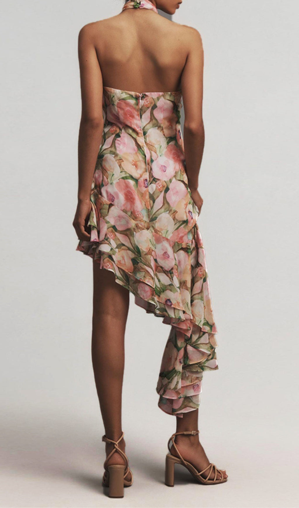Dreamy Floral Ruffle Halter Maxi Dress