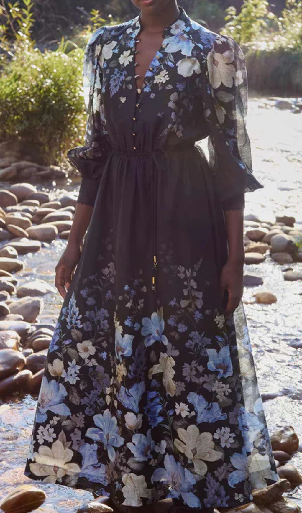 Gayatri Elegant Floral Print Long Sleeve Midi Dress