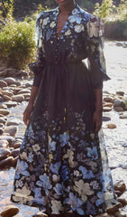 Gayatri Elegant Floral Print Long Sleeve Midi Dress