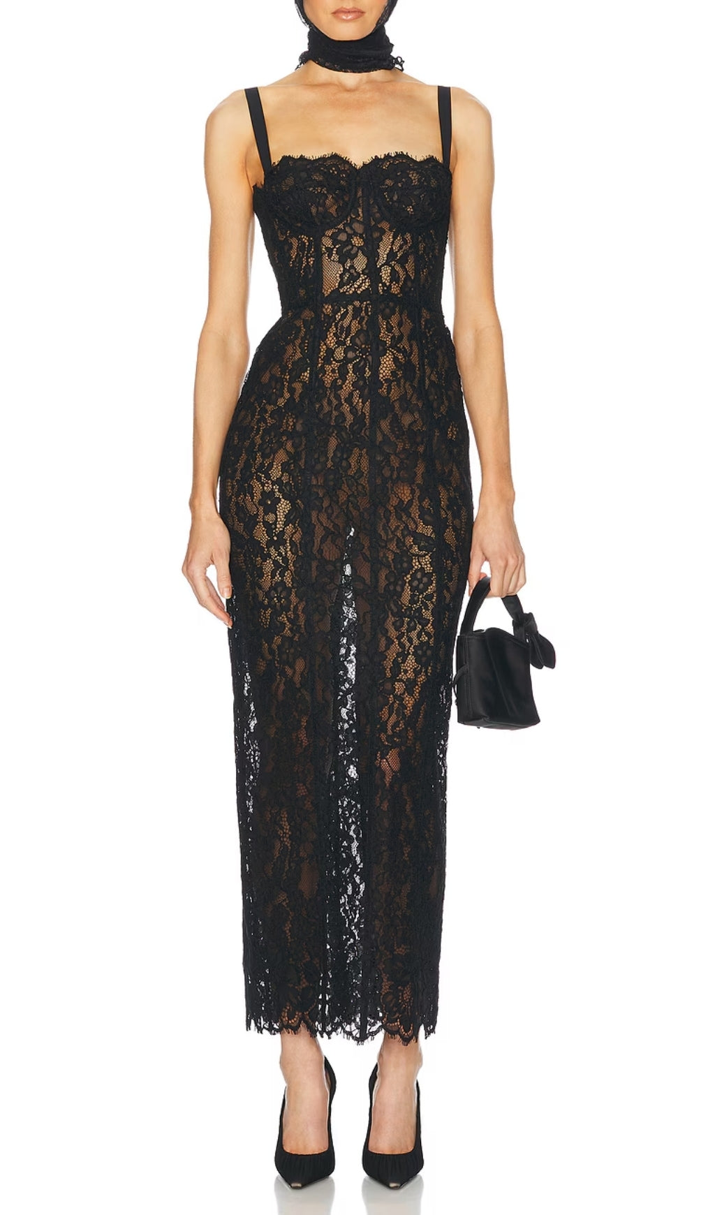 Elata Black Lace Bustier Maxi Dress