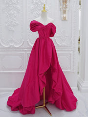 Fuchsia High Low Off Shoulder Party Dress