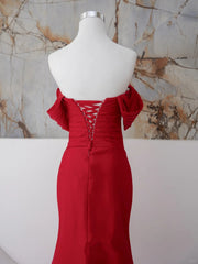 Vestido de fiesta largo sin tirantes de sirena roja 