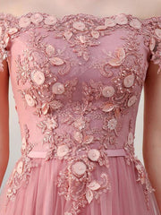 Pink Off Shoulder Lace Homecoming Dress