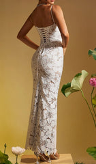 Avihu Elegant White Floral Lace Maxi Dress
