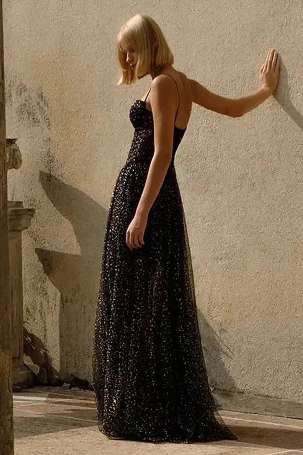 Glamorous Black Sparkle Tulle Corset Maxi Dress
