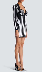 Bernd Hypnotic Swirl Stripe Long Sleeve Bandage Mini Dress