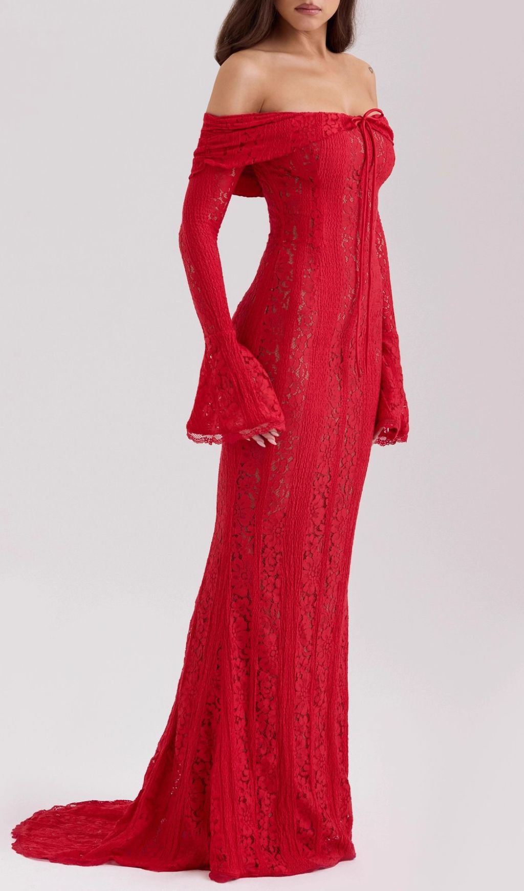 Jolene Red Lace Off-Shoulder Maxi Dress