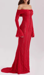 Jolene Red Lace Off-Shoulder Maxi Dress