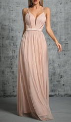 Genoa Shimmer Blush V-Neck Maxi Dress with Slit