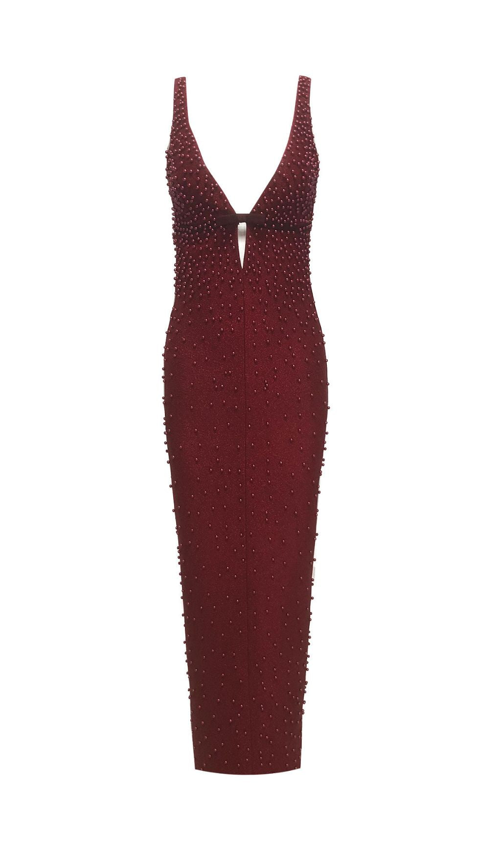 Jenaya Red Pearl Embellished Bodycon Maxi Gown
