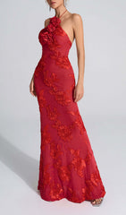 Bambi Red Halter Maxi Gown
