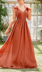Gersemi Rust V-Neck Ruffle Maxi Dress