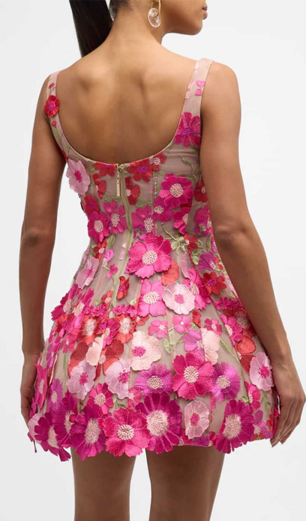 Boyko Dazzling Hot Pink 3D Floral A-Line Mini Dress
