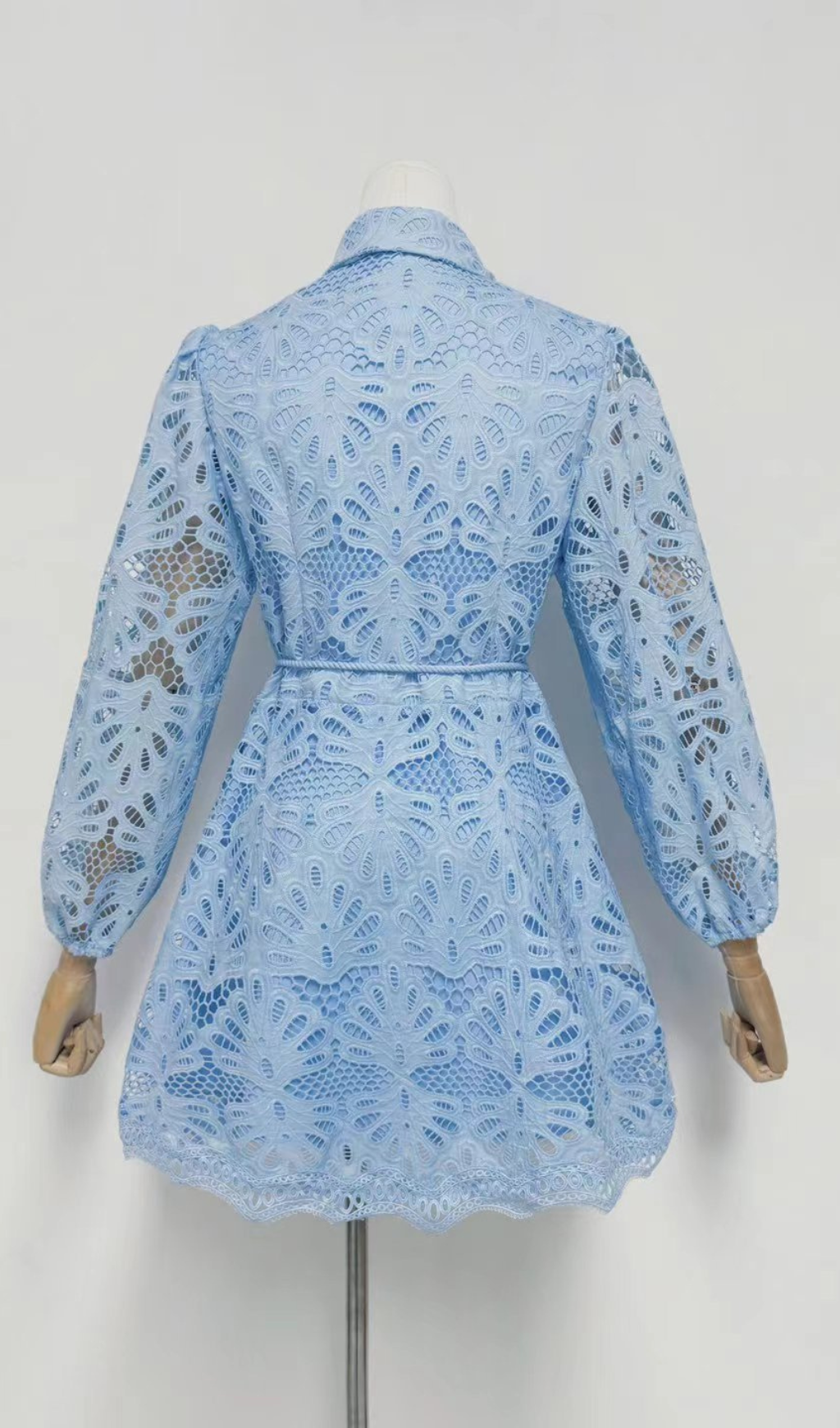 Gazit Light Blue Eyelet Embroidered Mini Dress
