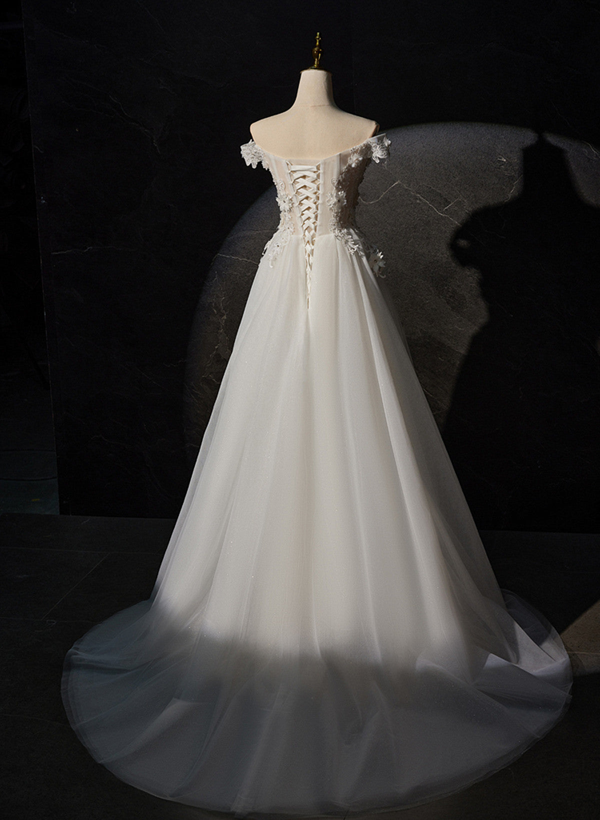 A-line Off Shoulder White Flowers and Tulle Party Dress