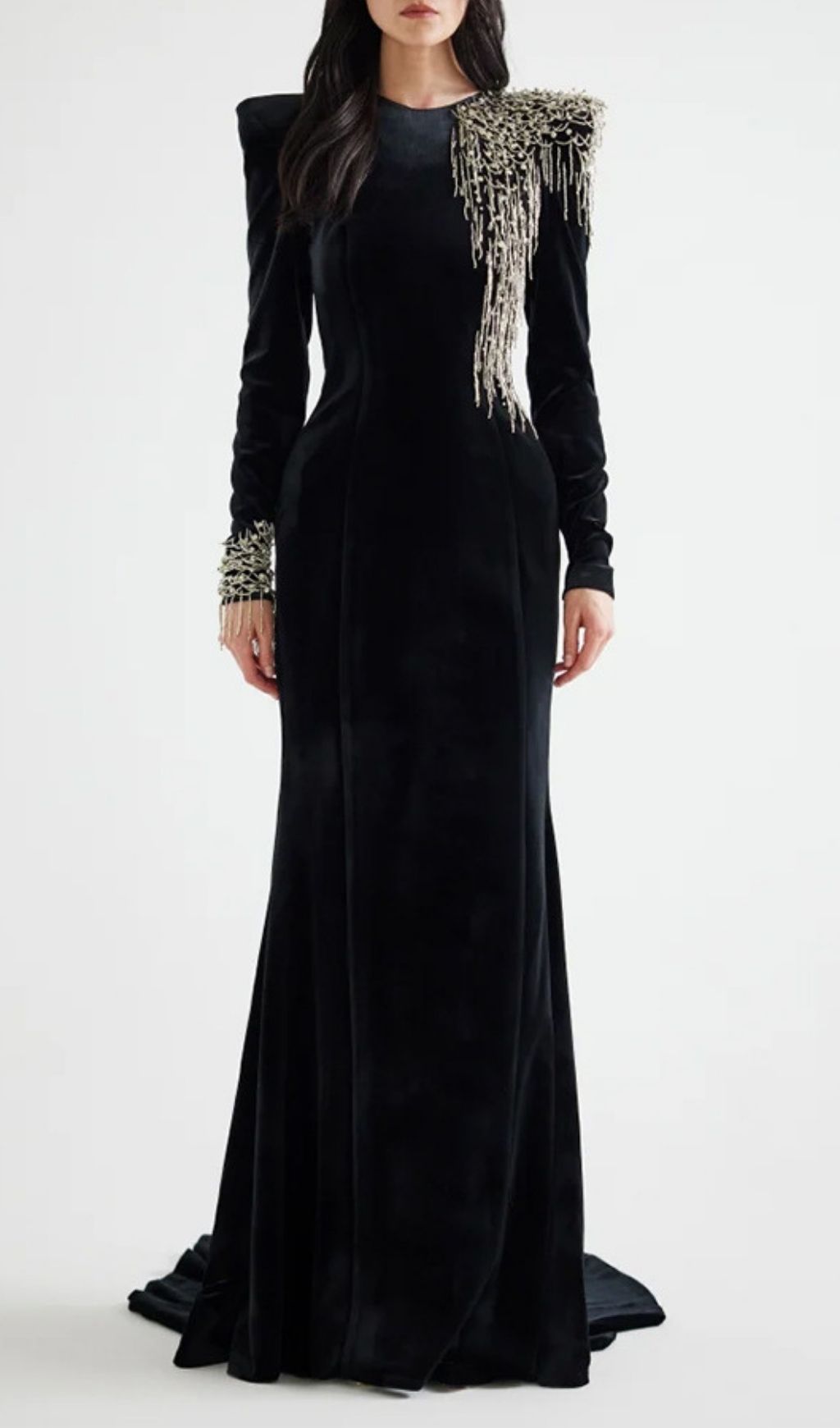Jovia Black Velvet Beaded Maxi Gown