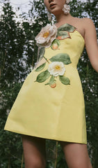 Gauri Strapless 3D Floral Mini Dress