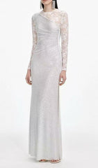 Raerion Dazzling White Rhinestone Lace Maxi Gown