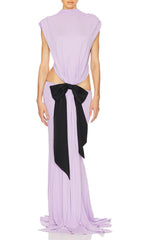 Elisae Lavender Bow Cutout Maxi Dress