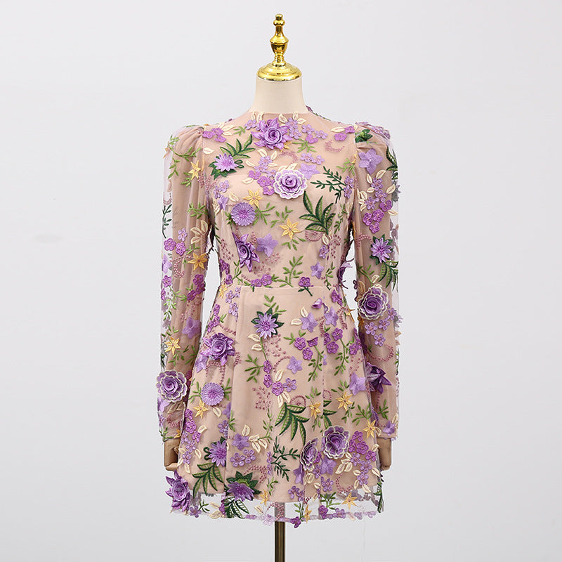 Emrys "In Bloom" Floral Embroidered Puff Sleeve Mini Dress