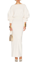 Honoria Elegant White Long Sleeve Maxi Dress