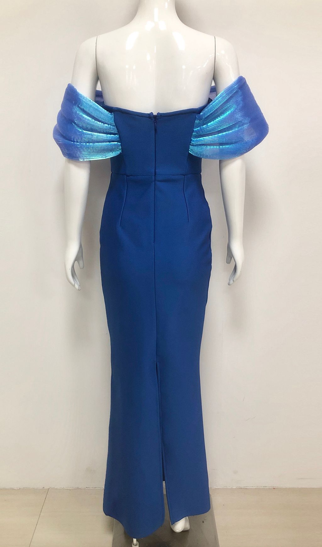 Emani Glamour Blue Off-Shoulder Embellished Maxi Dress