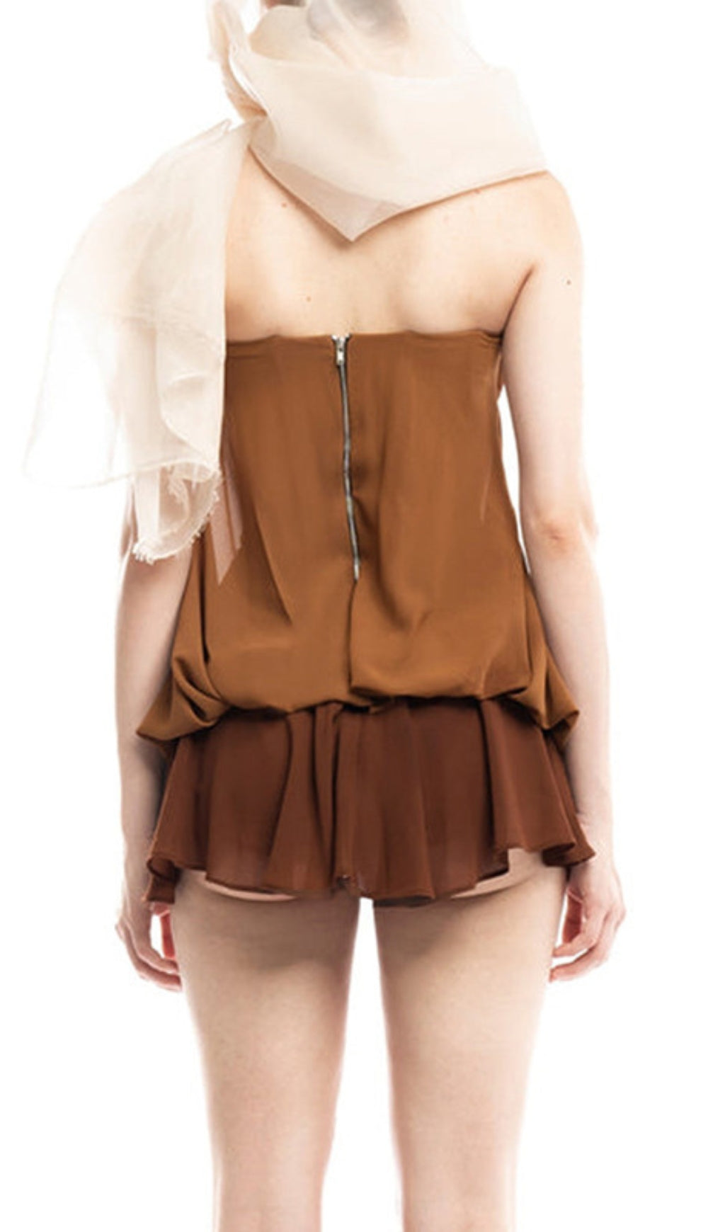 Chic Essence Coffee Butterfly Draped Mini Dress