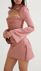 Elegant Rose Pink Satin Draped Mini Dress