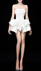 Emiel White Strapless Corset Ruffle Mini Dress
