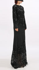 Elodie Enchanting Black Lace & Sequin Long Sleeve Maxi Dress