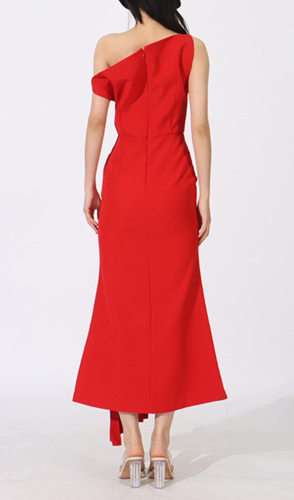 Eren Elegant Red One-Shoulder Pleated Maxi Dress