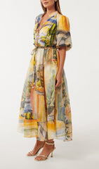 Deserae Mediterranean Muse Artistic Print Midi Dress
