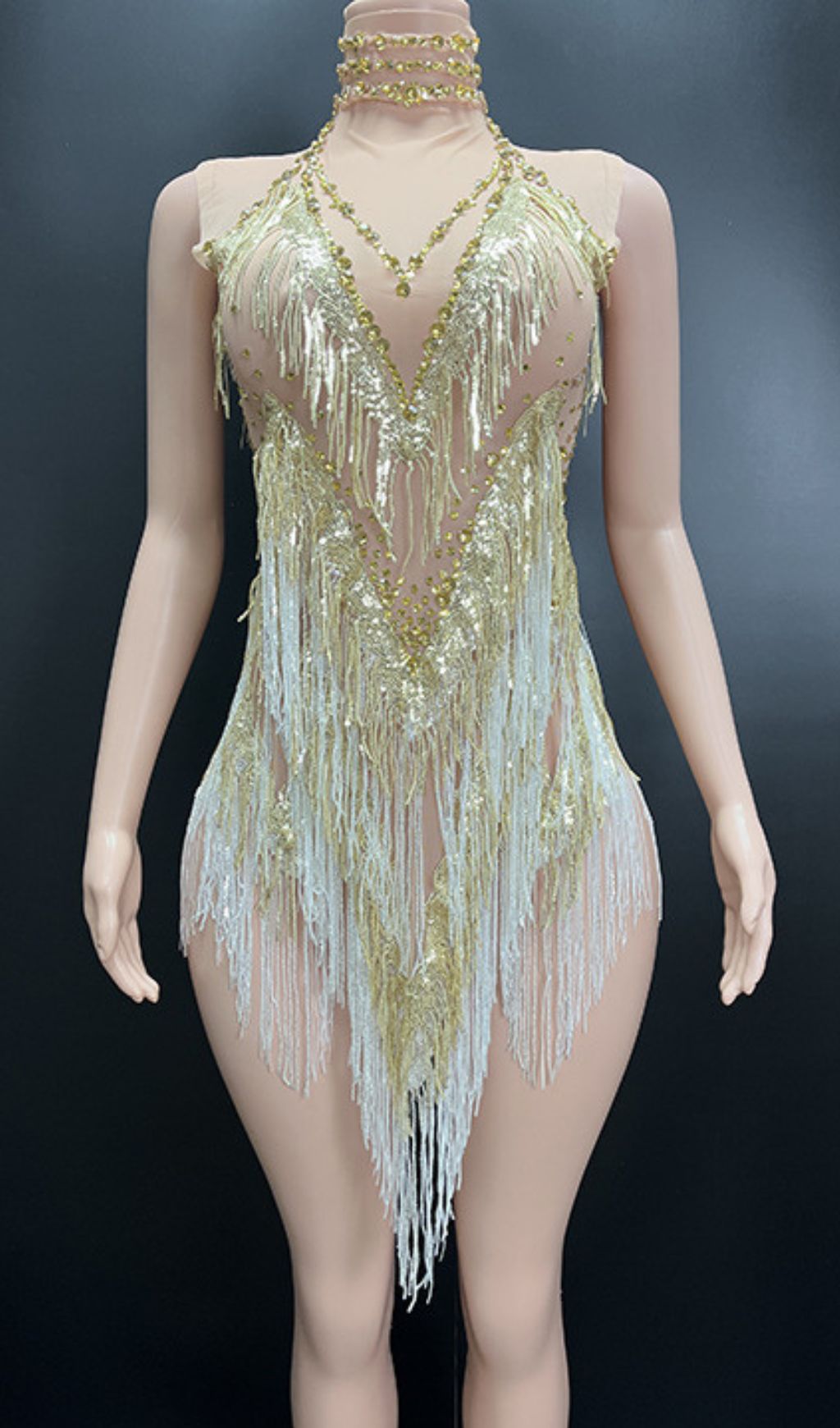 Fion Dazzling Gold & Silver Sequin Tassel Mini Dress