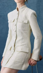 Elegant White Tweed Mini Dress