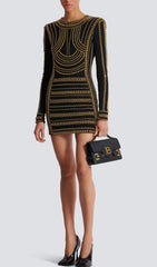 Bran Opulent Gold Bead-Embroidered Black Mini Dress