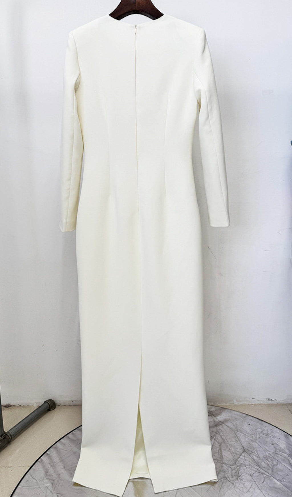 Eusebia Ivory Beaded Plunge Neck Long Sleeve Maxi Dress
