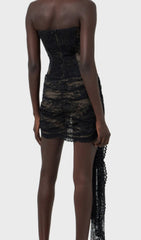 Dusana Sultry Black Lace Corset Mini Dress