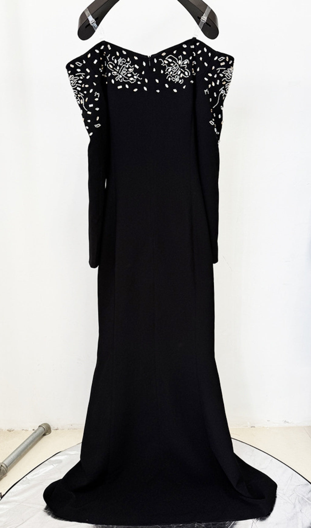Denita Sparkle & Shine Black Crystal Off-Shoulder Maxi Gown