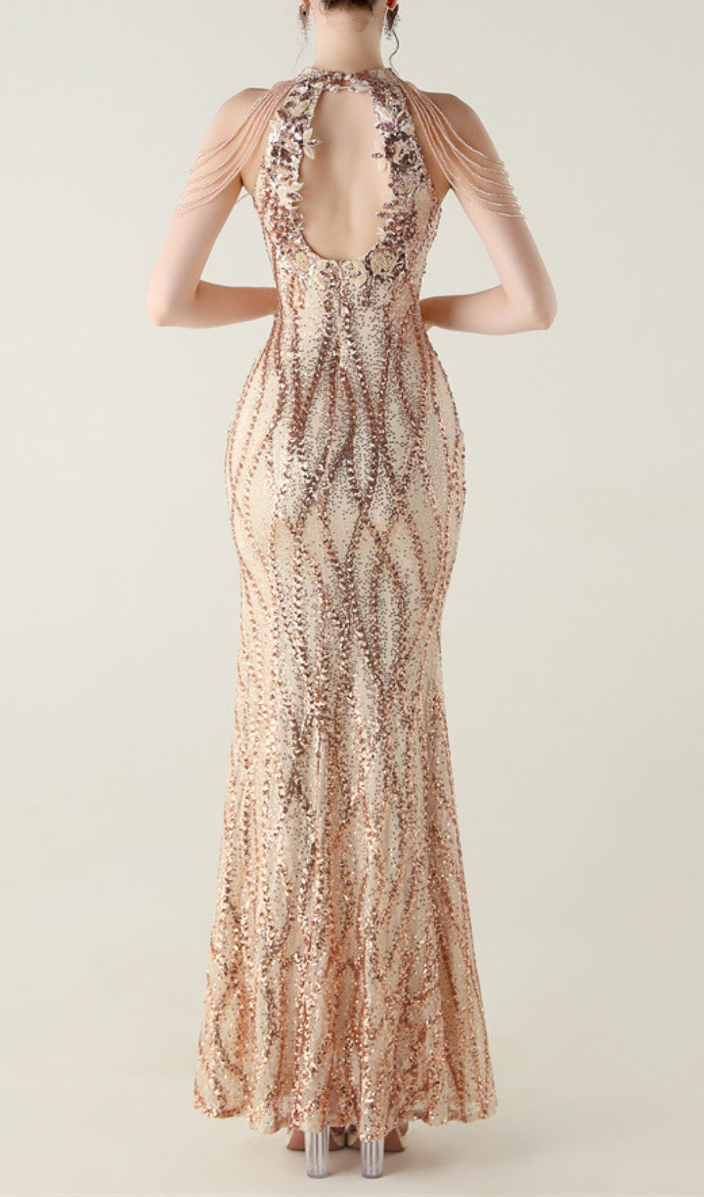 Ikra Glamour Halter Sequin High Slit Maxi Dress