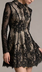 Jasiri Elegant Black Lace Long Sleeve Mini Dress