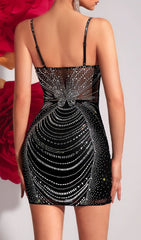 Kahlilia Black Diamante Embellished Mini Dress