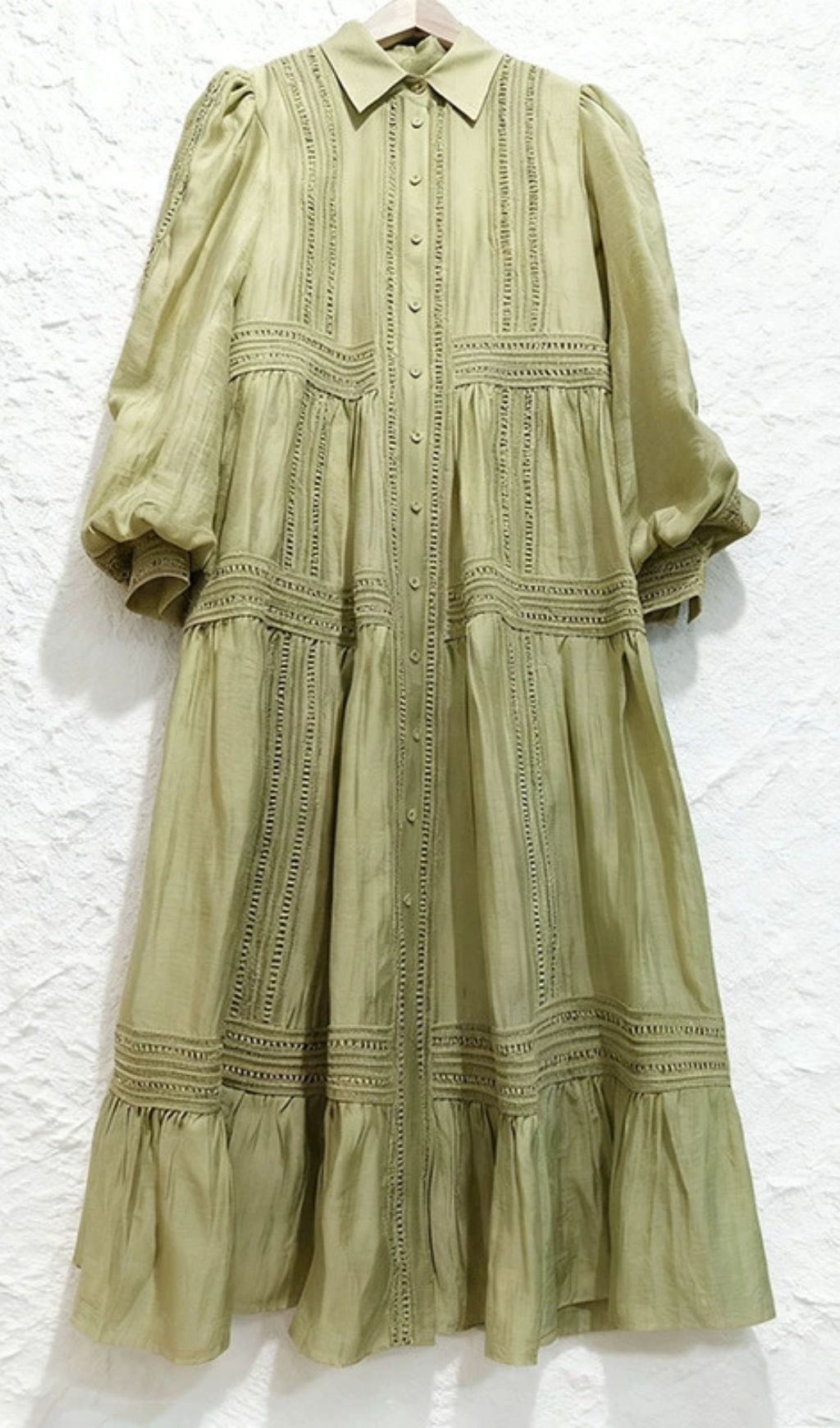 Izumi Sky Blue Lace Tiered Midi Shirtdress