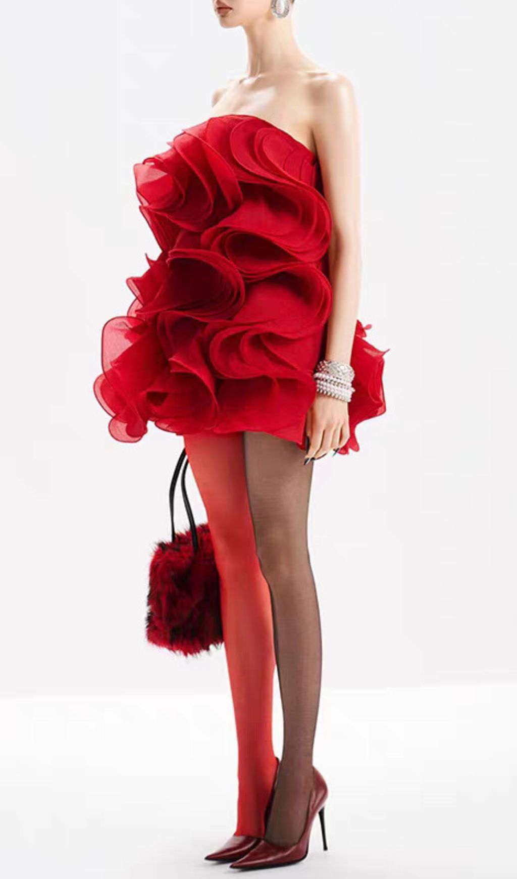 Indiana Red Ruffle Strapless Mini Dress