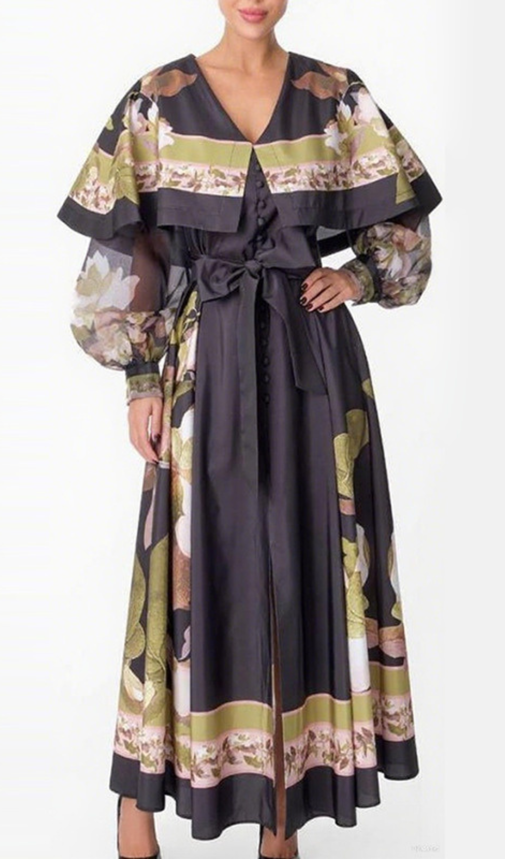 Helena Enchanting Floral Print Cape Maxi Dress for Women