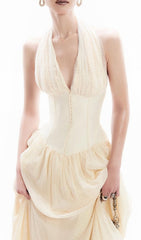 Davi Apricot Halter Corset Maxi Dress