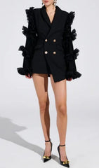 Kaleena Dramatic Tulle Sleeve Blazer Dress