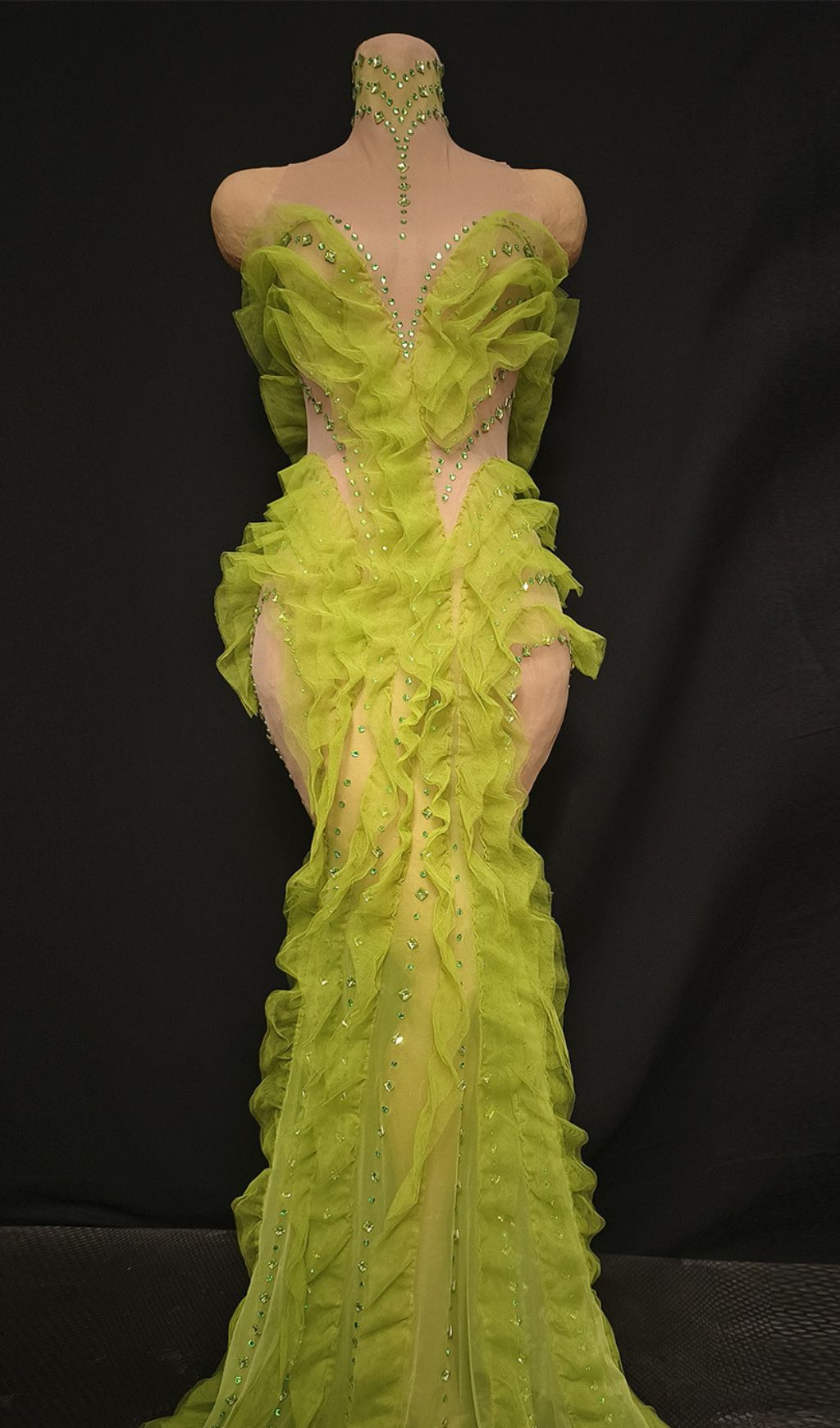 Jaela Yellow Diamante Ruffle Maxi Dress