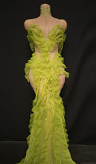 Jaela Yellow Diamante Ruffle Maxi Dress