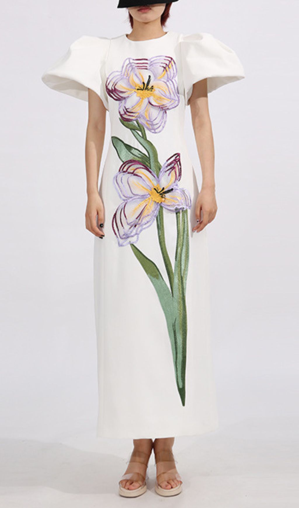 Eadoin Artistic Floral Embroidered Puff Sleeve Maxi Dress