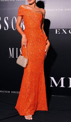 Dazzling Dilay Orange One-Shoulder Sequin Maxi Dress